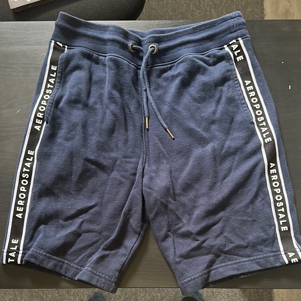 Aeropostale Blue Athletic Shorts with White Stripes